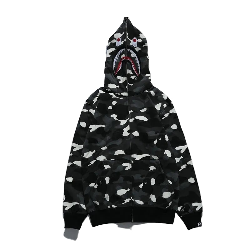 Bape Zip Up Hoodie Black White