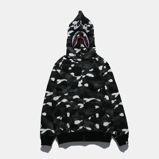 Bape Zip Up Hoodie Black White