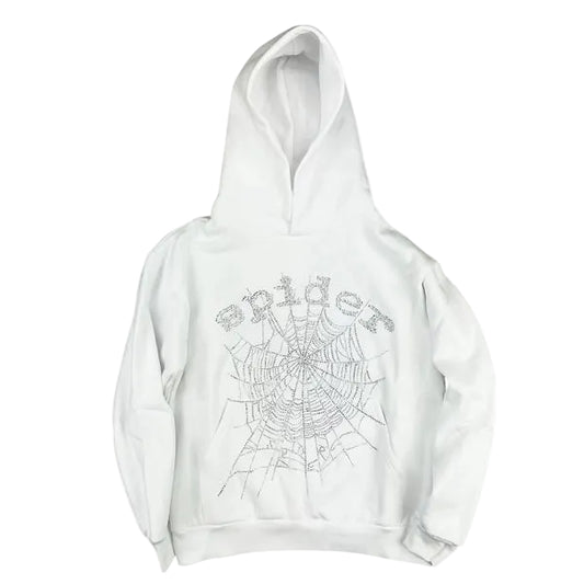 Sp5der Hoodie OG Rhinestone White