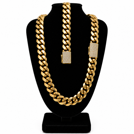 Cuban Link Full Set Gold Iced Out Clasp 14k