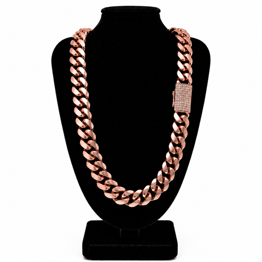 Cuban Link Chain Rose Gold VVS1 Moissanite Clasp 14k