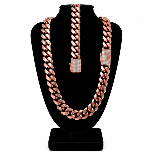 Cuban Link Full Set Rose Gold Iced Out Clasp 18k
