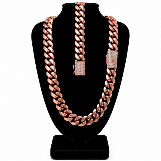 Cuban Link Full Set Rose Gold VVS1 Moissanite Clasp 14k