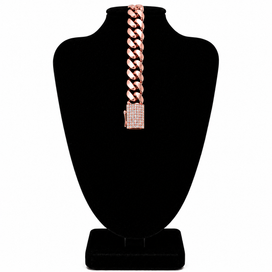 Cuban Link Bracelet Rose Gold Iced Out Clasp 14k
