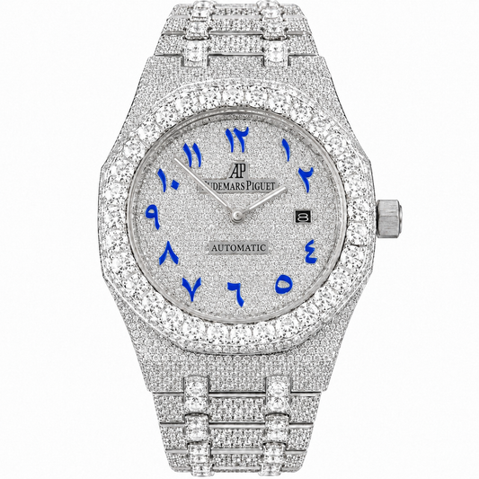 VVS1 Moissanite AP Watch Silver Blue Arabic