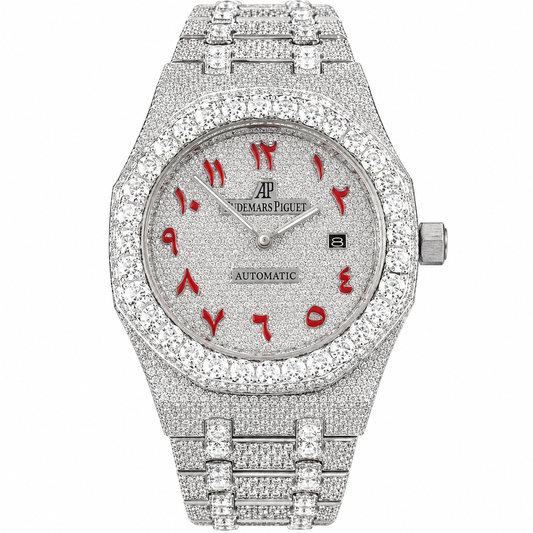 VVS1 Moissanite AP Watch Silver Red Arabic