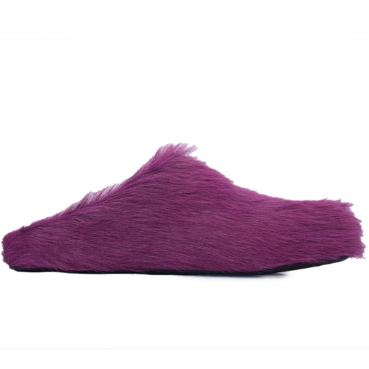 Marni Long Hair Calfskin Fussbett Sabot Wine Red